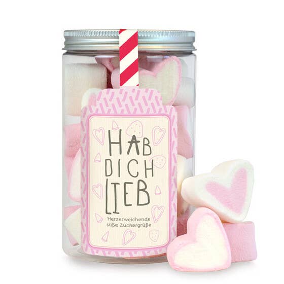 Marshmallow Herzen Geschenkdose "Hab Dich Lieb"